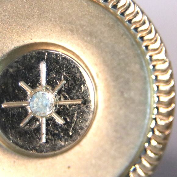 Vintage USA Cuff Links Gold Tone Atomic Burst Tiny Clear Rhinestone - Picture 3 of 6